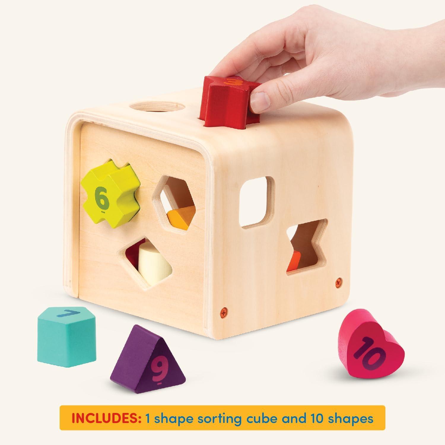 imageBattat  Shape Sorter For Toddlers Kids Wooden Learning Cube 10 Colorful Wood Shapes With Numbers Count ampamp Sort Cube 1 Year
