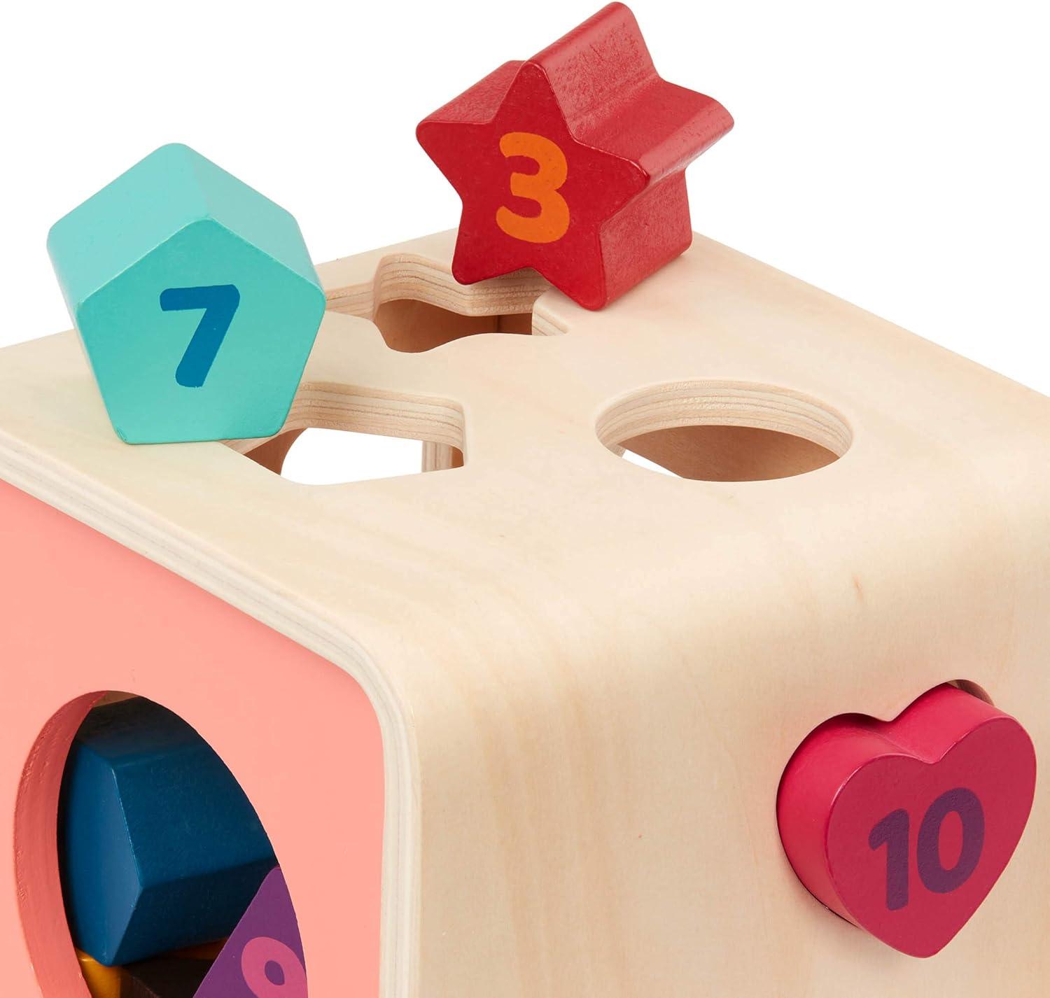 imageBattat  Shape Sorter For Toddlers Kids Wooden Learning Cube 10 Colorful Wood Shapes With Numbers Count ampamp Sort Cube 1 Year