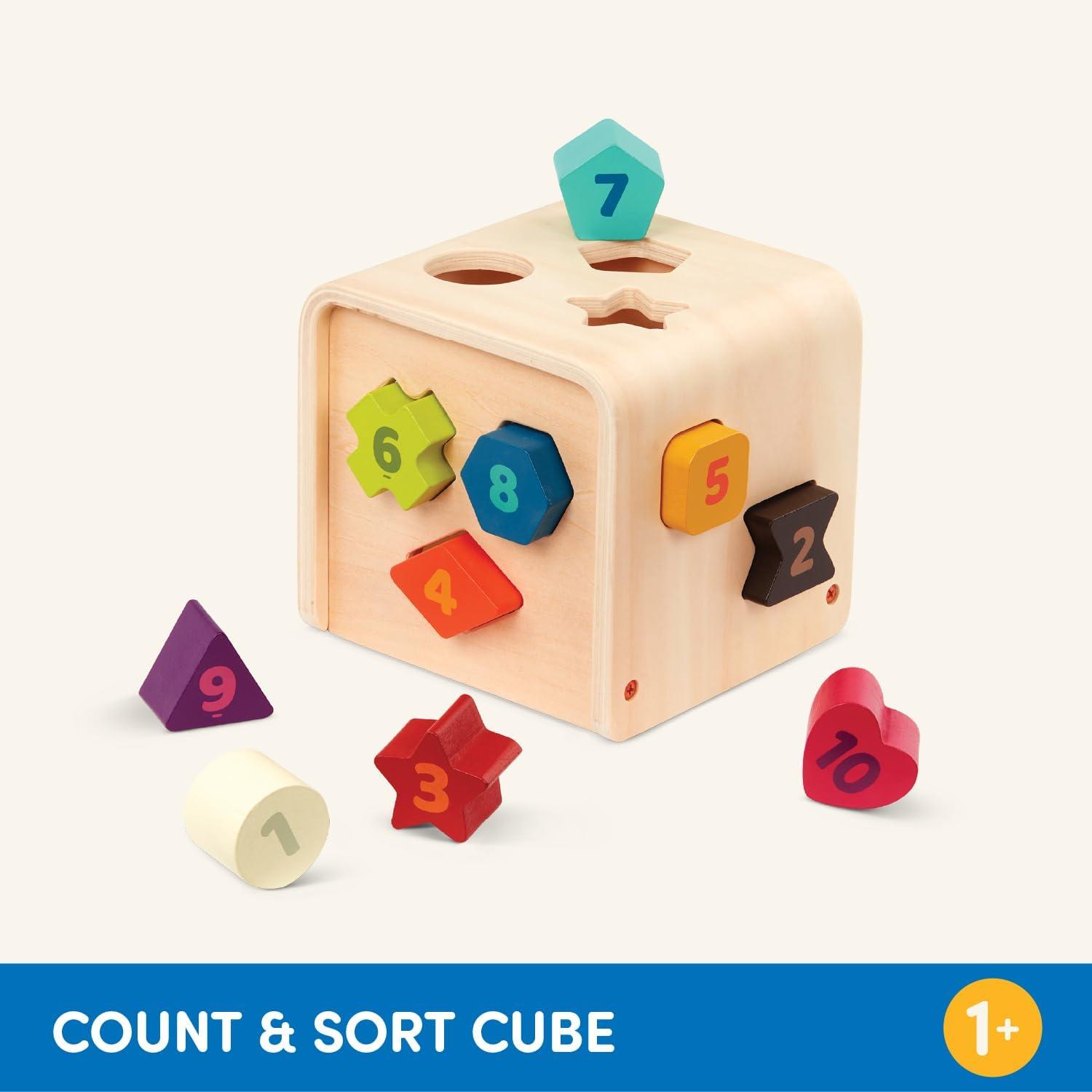 imageBattat  Shape Sorter For Toddlers Kids Wooden Learning Cube 10 Colorful Wood Shapes With Numbers Count ampamp Sort Cube 1 Year