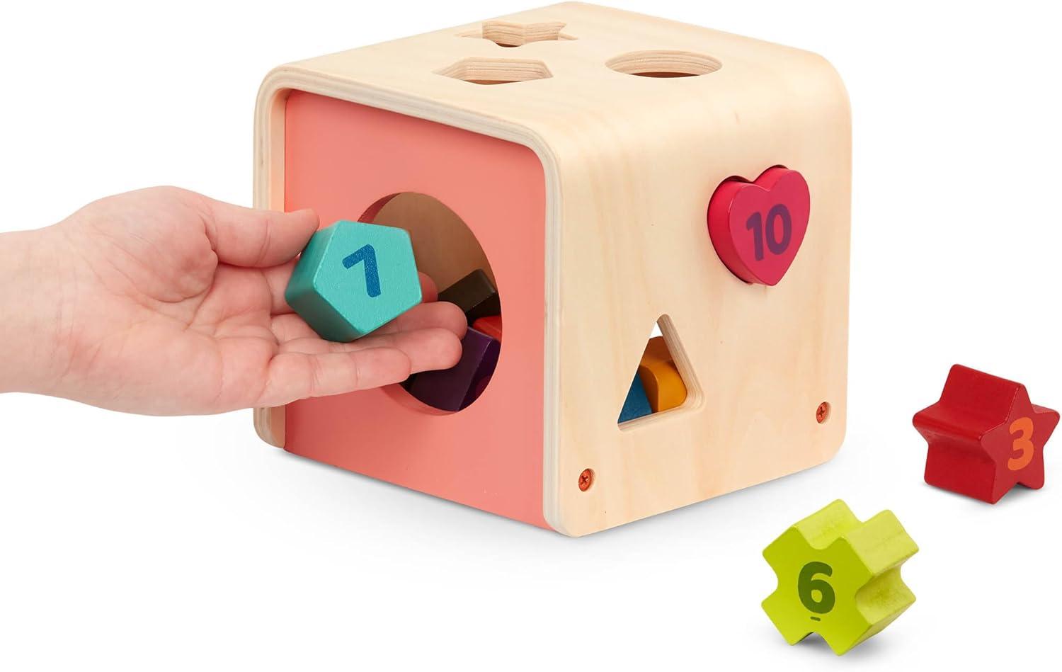 imageBattat  Shape Sorter For Toddlers Kids Wooden Learning Cube 10 Colorful Wood Shapes With Numbers Count ampamp Sort Cube 1 Year
