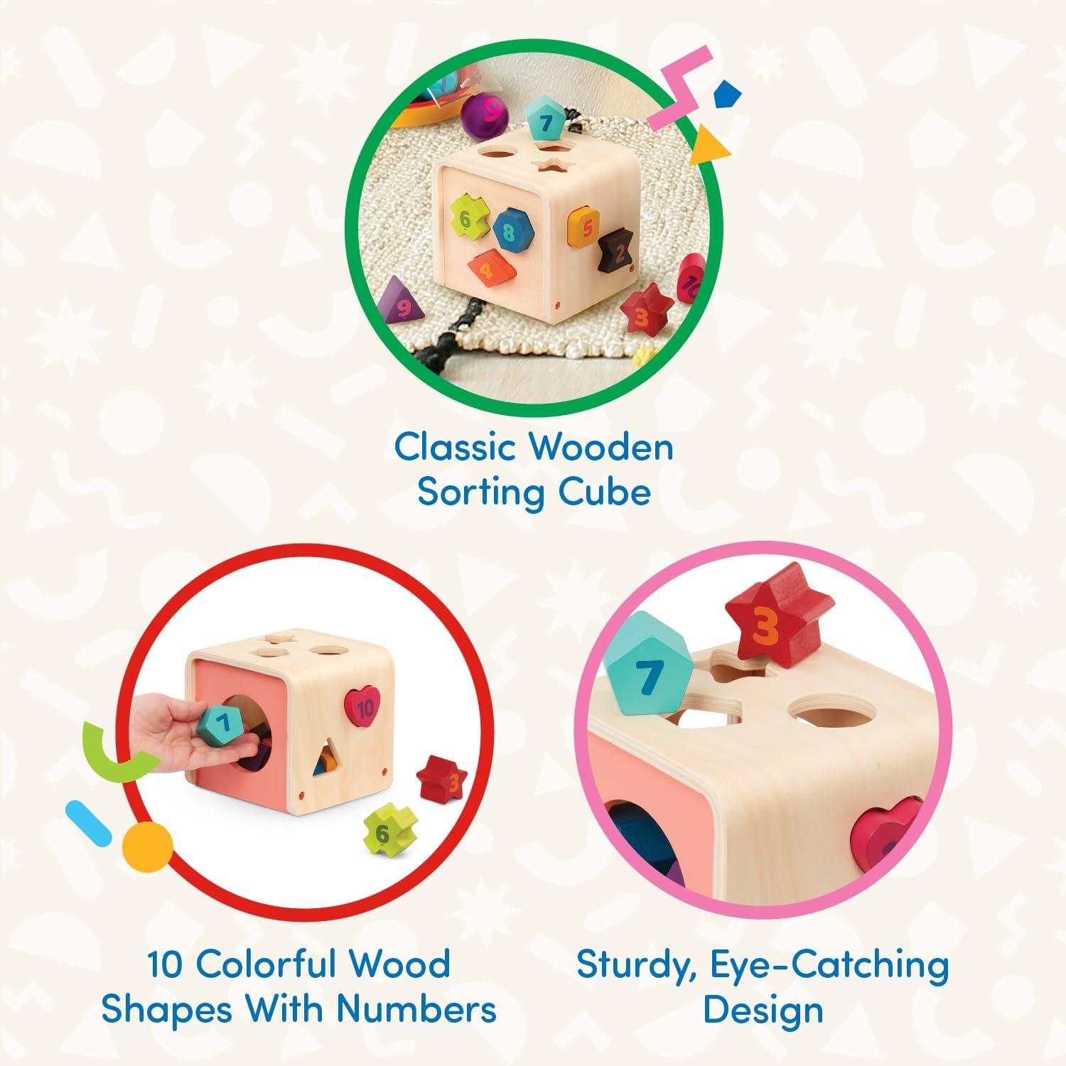 imageBattat  Shape Sorter For Toddlers Kids Wooden Learning Cube 10 Colorful Wood Shapes With Numbers Count ampamp Sort Cube 1 Year