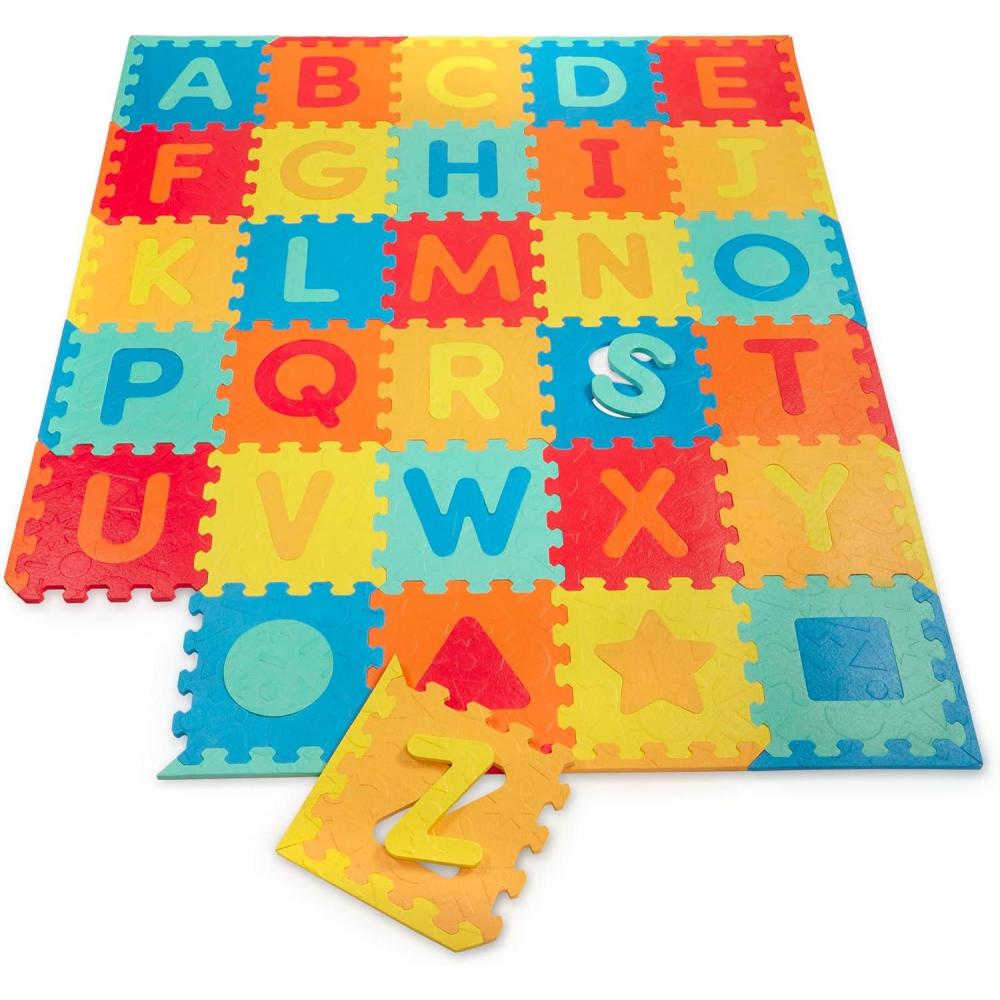 imageBattat  82 Pieces Foam Alphabet Floor Mat  Large 55x65in Interlocking ABC Puzzle Mat  Floor Puzzle with Removable Shapes for Babies ampamp Toddlers  0 Months