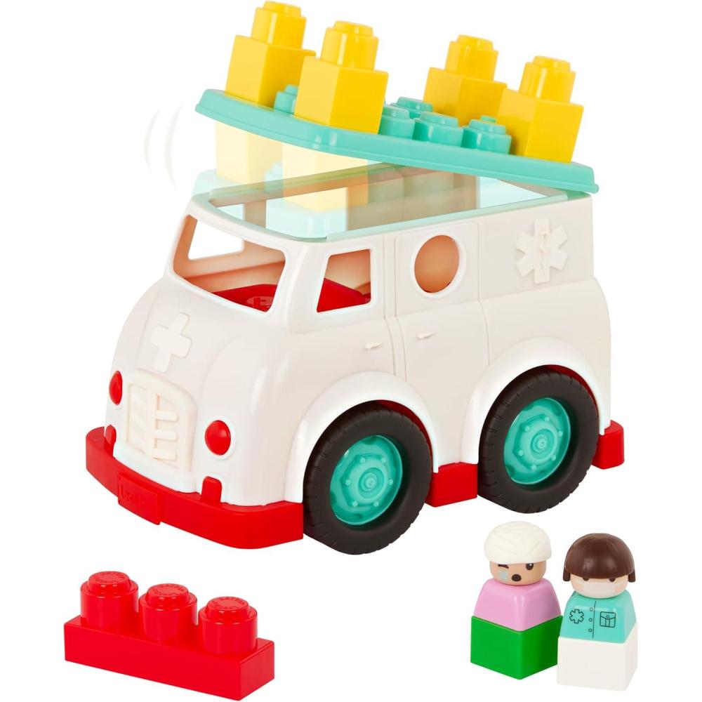 imageBattat  Building Blocks  47 Pieces Brick Set  Colorful ampamp Chunky Bricks  Unique Wheel Bricks  12 Months  Locbloc Red Builders WagonRescue Truck