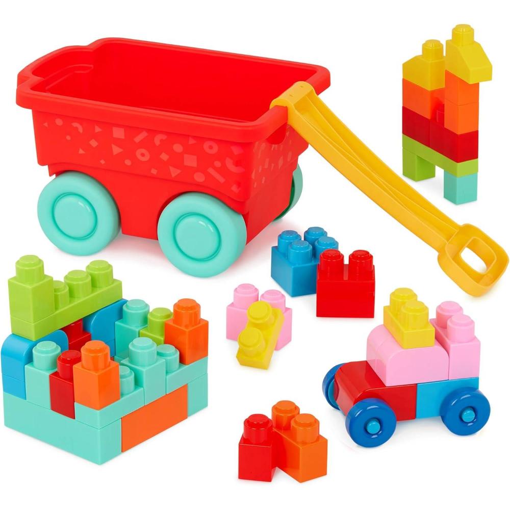 imageBattat  Building Blocks  47 Pieces Brick Set  Colorful ampamp Chunky Bricks  Unique Wheel Bricks  12 Months  Locbloc Red Builders WagonWagon  Blocks  47 Pcs