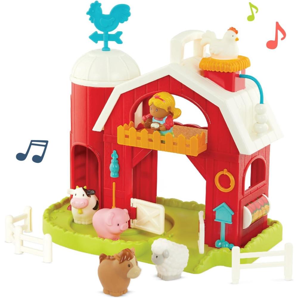 imageBattat  Farm Animal Play Set  25 Animals Fences Farmers Tractor Trailer ampamp More for Toddlers 18 MonthsMusical Barn Playset