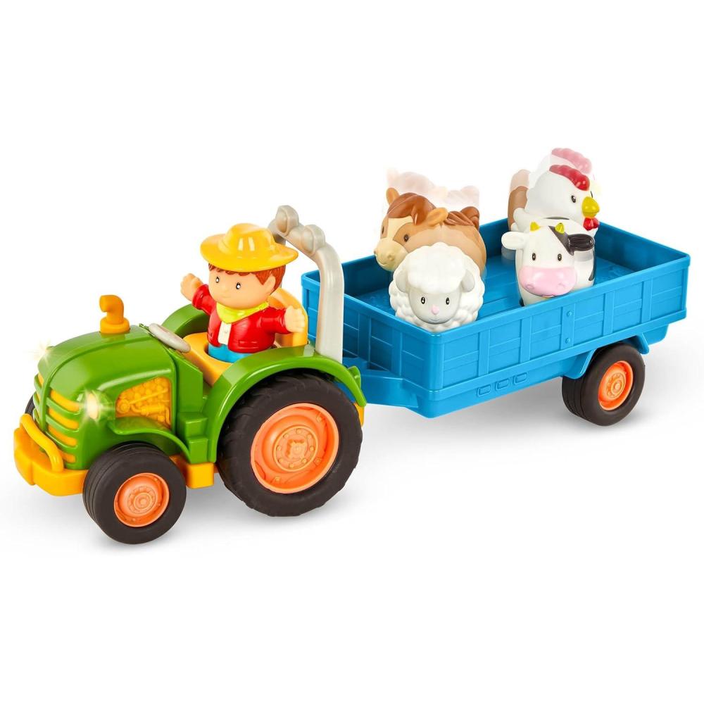 imageBattat  Farm Toys For Toddlers Kids  Lights ampamp Sounds Toy Tractor  7 Pieces Pretend Play Set  Tractor Trailer Animals  18 Months