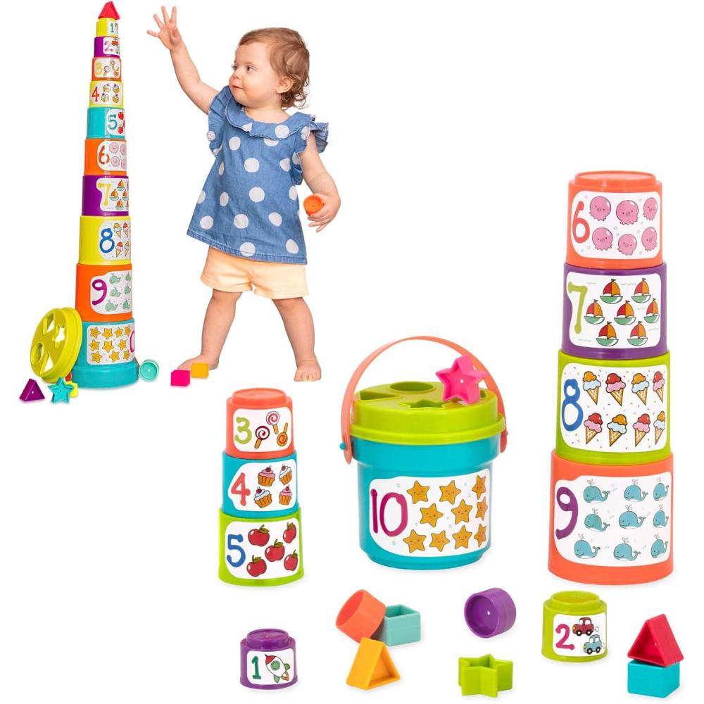 imageBattat  Nesting Sorter Set  19 Pieces Stacking Bucket Sort Set  10 Cups ampamp 8 Shapes  Educational ampamp Dexterity Toys  18 Months  Sort ampamp StackSorting Buckets