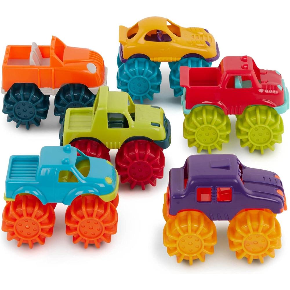 imageBattat  Plastic Toy Cars  6 Pack ampamp Storage Bag  Colorful Toddler Trucks  Easy To Clean  2 Years  Mini Monster Trucks