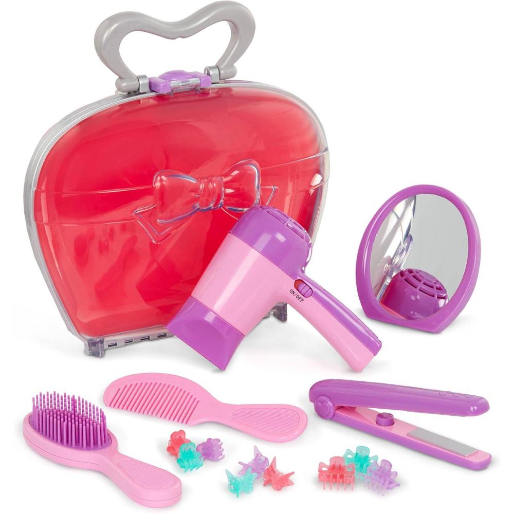 imageBattat  Play Circle  Hair Dryer With Sounds ampamp Air  Carrying Case  Salon Accessories  Pretend Play Toys  Beauty Shop  3 Years15 Pieces