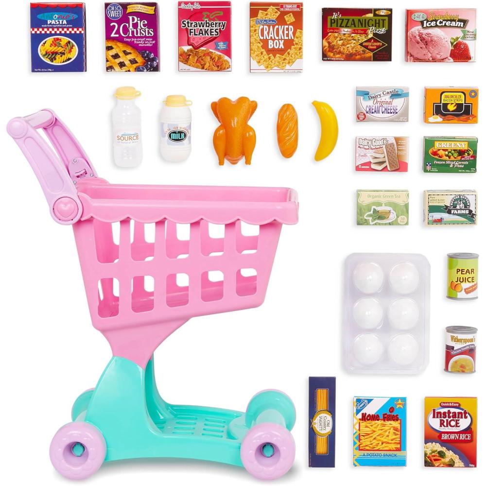 imageBattat  Play Circle  Shopping Cart ampamp Grocery Set For Kids  Toy Food  Play Kitchen  Pretend Play  3 YearsShopping Cart Pink