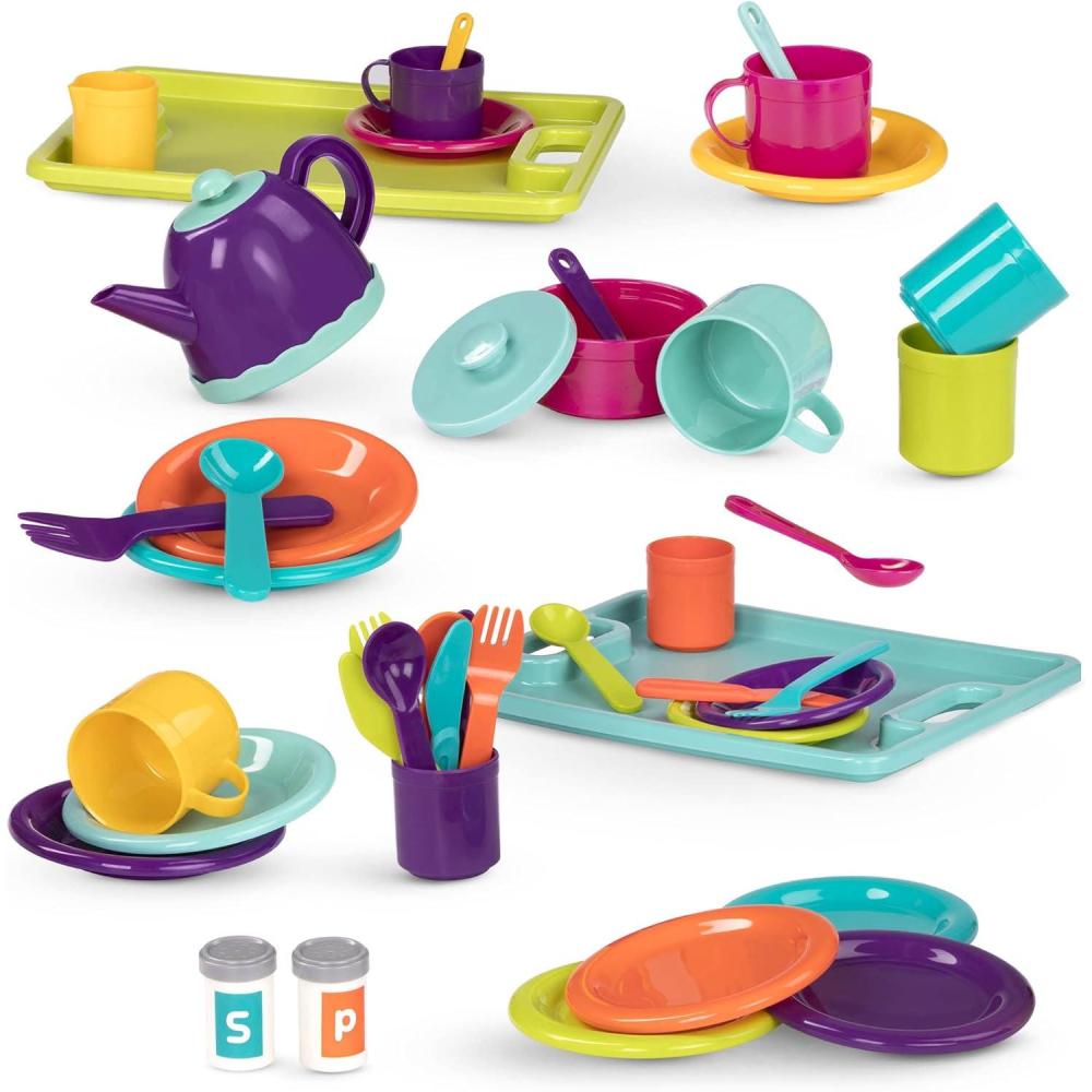 imageBattat  Play Dinner Set  45 Pieces Tea Party ampamp Supper Playset  Pretend Kitchen Toys  Tea Pot Plates Cutlery  3 Years45 pc Play Dinner Set