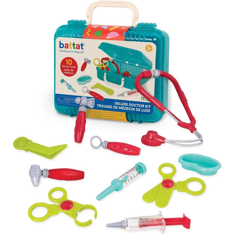 imageBattat  Pretend Play Doctor Set  Kids Nurse Toys  10 Pieces ampamp Carry Case  Toddler House Call Playset  3 Years Deluxe Doctor KitBlue