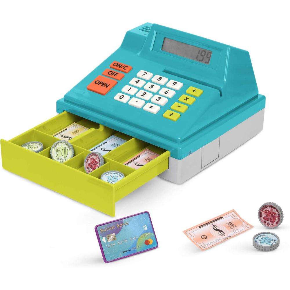 imageBattat  Toy Cash Register For Kids Toddlers  48 Pieces With Toy Money Credit Card  Pretend Play  3 Years