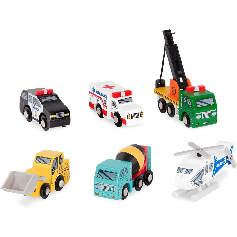 imageBattat  Wood Cars For Kids  6 Pieces Toy Vehicle Set  Mini Rescue ampamp Construction Vehicles  Toddler Truck Toys  3 Years Wooden Vehicles Set 1Set 1