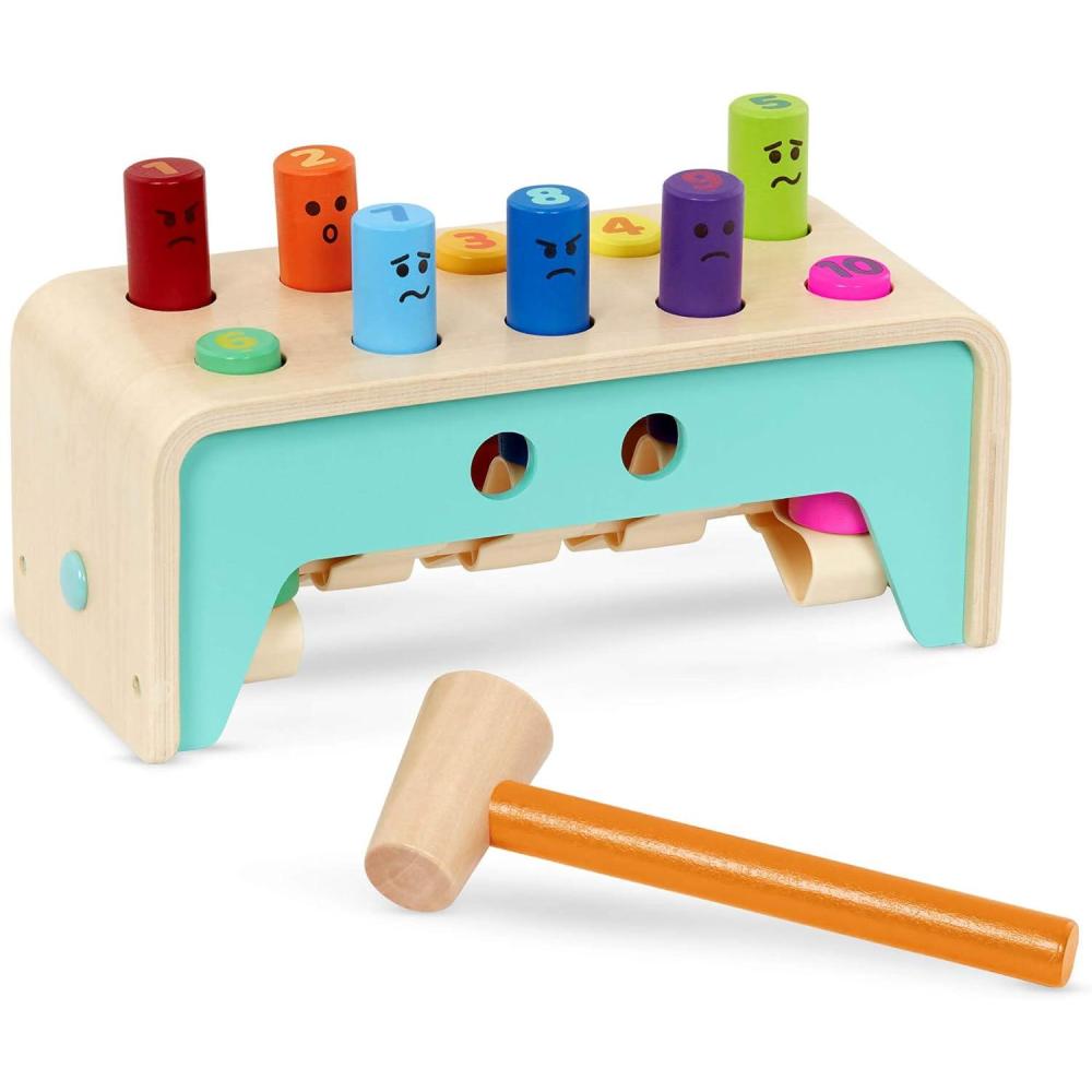 imageBattat  Wooden Hammer Toy for Kids Toddlers  Pounding Bench with Pegs and Mallet  Colorful Developmental Toy  1 Year   Pound ampamp Count BenchWooden Pounding Pegs