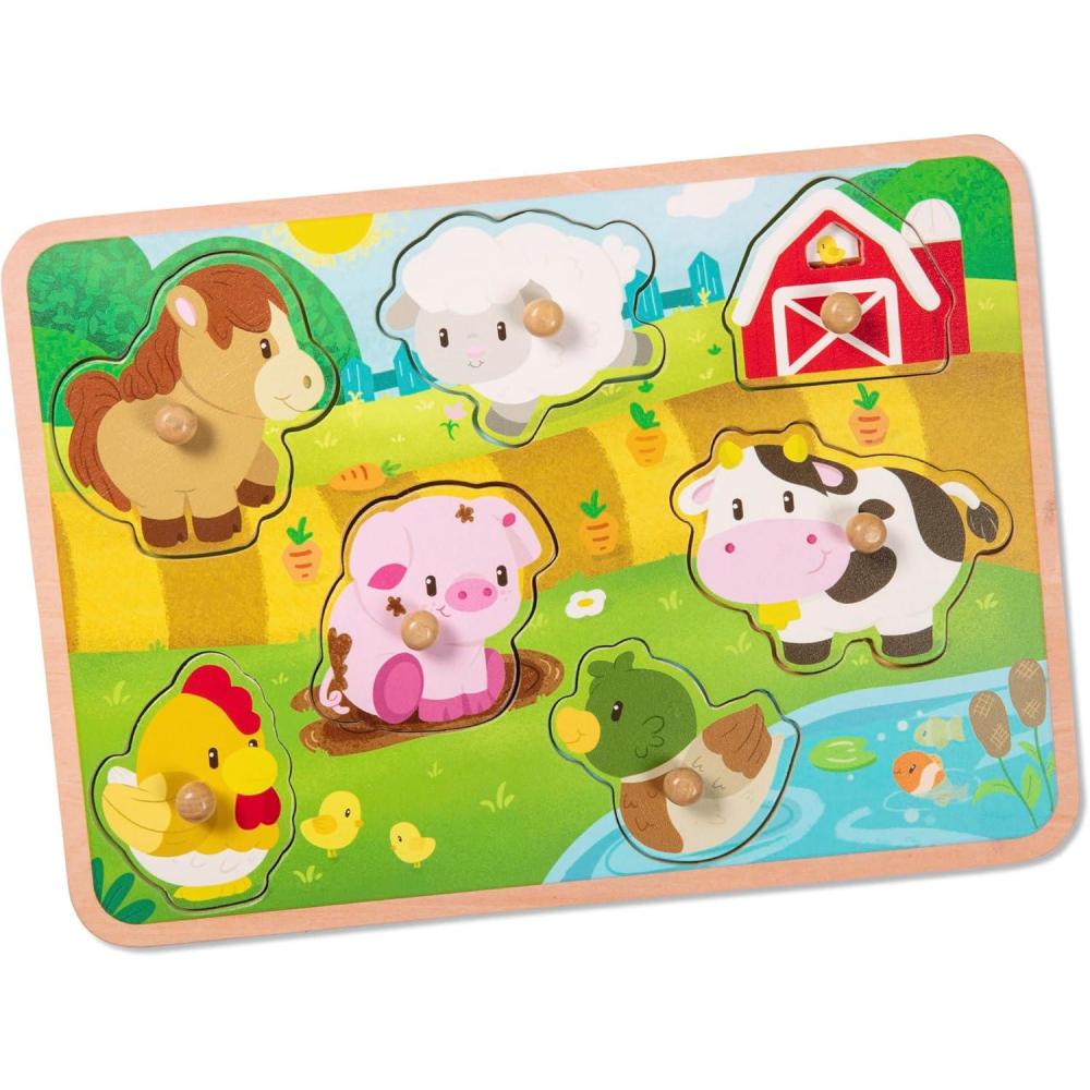 imageBattat  Wooden Number ampamp Shapes Puzzle  Puzzle n Learn  Educational Toy for Kids  2 YearsFarm Animals