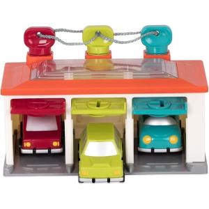 Battat – Car & Color Sorting Playset – Cause – And – Effect Toy – Push & Go Cars – Color – Coded Matching – 2+ Years – 3 – Car Garage, Red(3 Car Garage)
