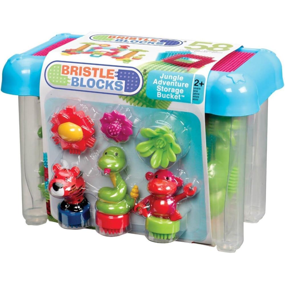 imageBattat Bristle Blocks STEM Interlocking Building Blocks 58 pc Playset Reusable Storage Bucket Developmental Toys for Toddlers ampamp Kids Jungle Adventure 2 Years 58pc Jungle Adventure