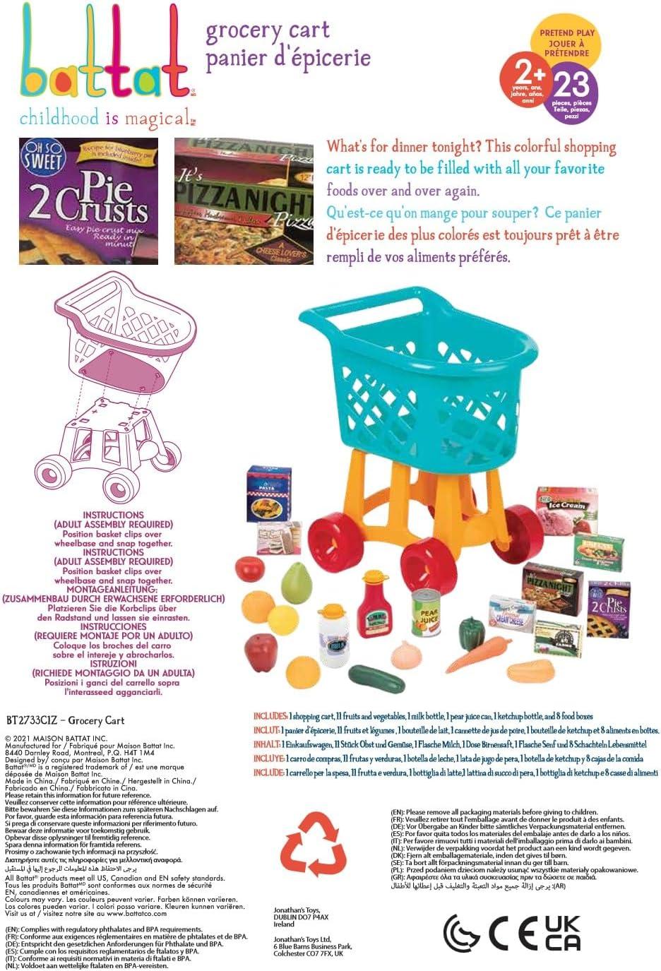 imageBattat Deluxe Grocery Playset Toy Food For Toddlers Shopping Cart Toy 20 Pretend Food Items Grocery Cart 3 Years