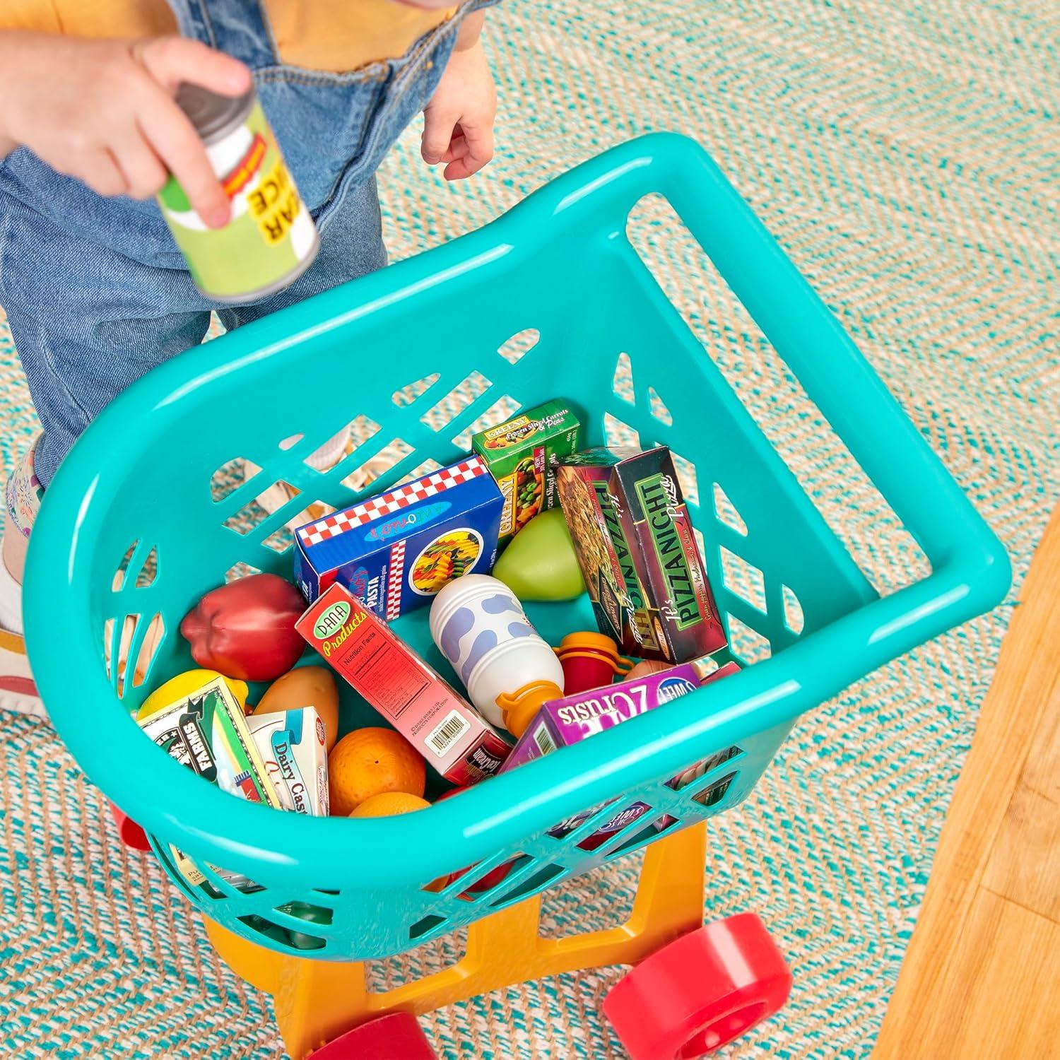 imageBattat Deluxe Grocery Playset Toy Food For Toddlers Shopping Cart Toy 20 Pretend Food Items Grocery Cart 3 Years