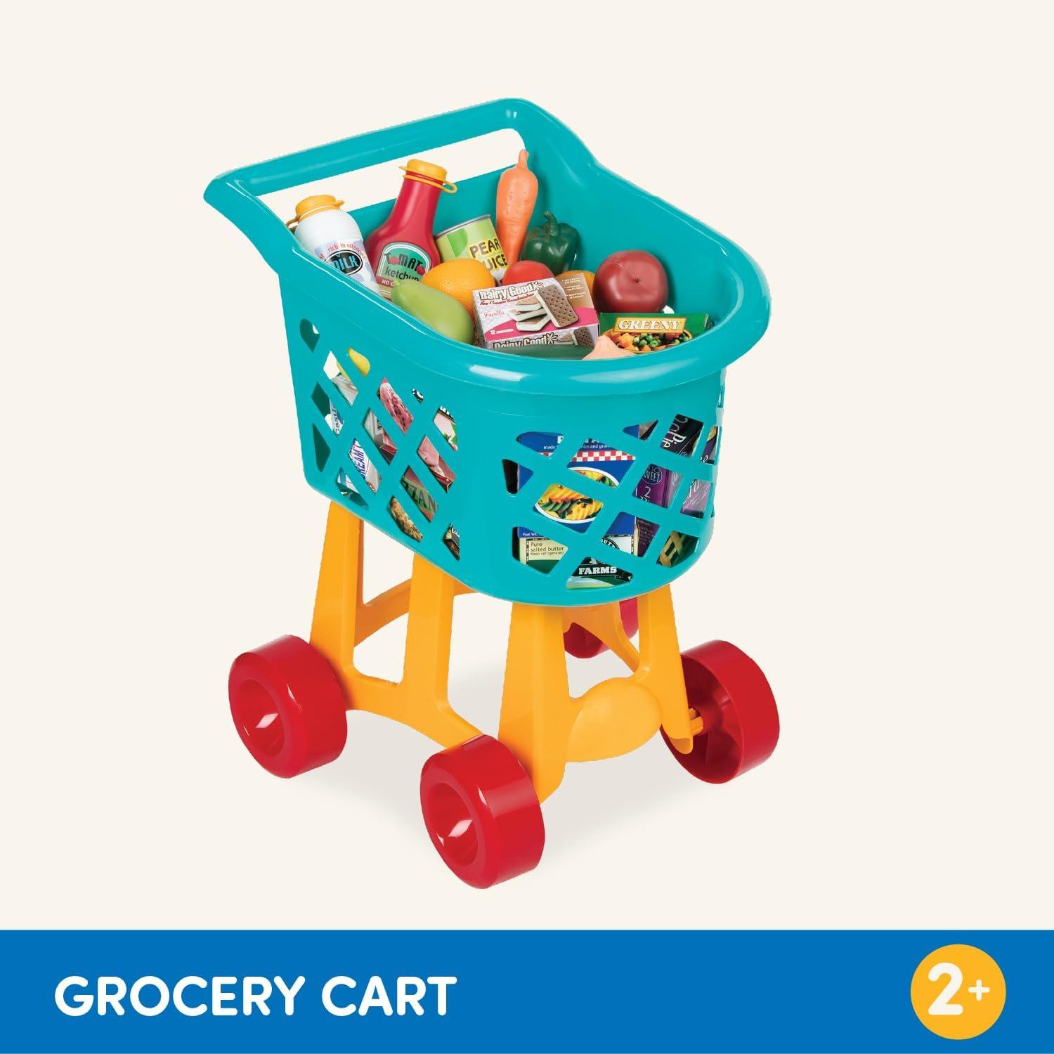 imageBattat Deluxe Grocery Playset Toy Food For Toddlers Shopping Cart Toy 20 Pretend Food Items Grocery Cart 3 Years