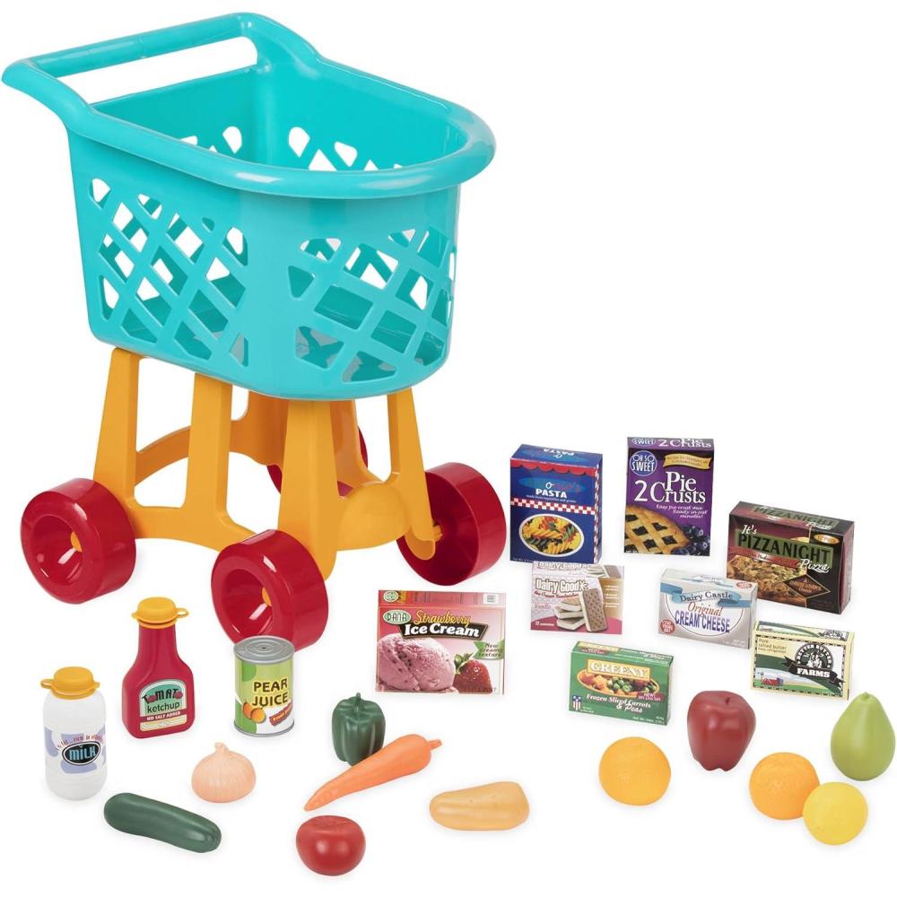 imageBattat Deluxe Grocery Playset Toy Food For Toddlers Shopping Cart Toy 20 Pretend Food Items Grocery Cart 3 Years