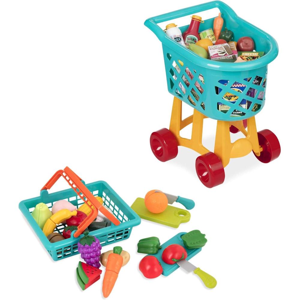 imageBattat  Deluxe Grocery Playset  Toy Food For Toddlers  Shopping Cart Toy  20 Pretend Food Items  3 Years Shopping Cart ampamp Groceries Bundle