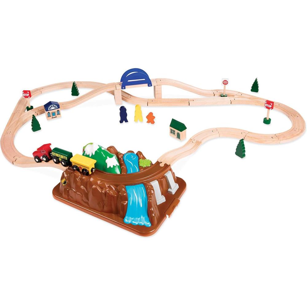 imageBattat  Railroad Set For Toddlers  Classic Wooden Train  Reversible Tracks ampamp Magnetic Cars  47Piece Train ampamp Town Playset  3 Years   Wild Ridge Train