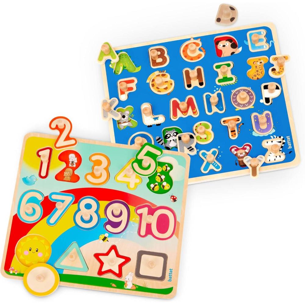 imageBattat  Wooden Alphabet ampamp Number Puzzle  Puzzle n Learn ABC ampamp 123  Educational Toy for Kids  2 YearsAlphabets  Numbers
