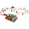 Battat – Railroad Set For Toddlers – Classic Wooden Train – Reversible Tracks & Magnetic Cars – 47-Piece Train & Town Playset – 3 Years + – Wild Ridge Train