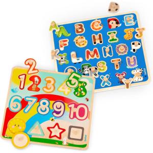 Battat – Wooden Alphabet & Number Puzzle – Puzzle n’ Learn: ABC & 123 – Educational Toy for Kids – 2+ Years(Alphabets & Numbers)