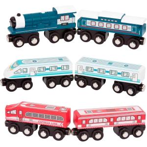 Battat – Wooden Trains – Toddler Railroad Set – Trains In Red, White And Blue – Locomotives & Passenger Cars – 3 Years + – Wooden Passenger Trains