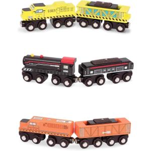 Battat – Wooden Trains – Toddler Railroad Set – Trains in Yellow, Orange and Black – Magnetic Train Engines & Cars – 3 Years + – Wooden Locomotives & Freight Cars
