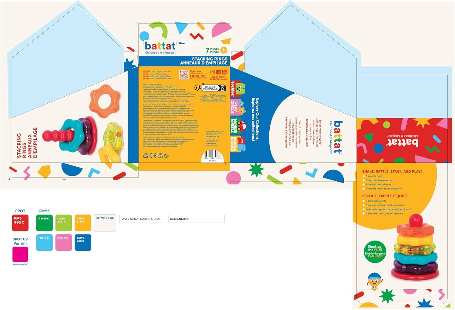 imageBattat  Stacking Rings  Stacking Baby Toy  5 Rainbow Rings  Developmental Toys For Babies Toddlers  1 Year   Stacking Rings