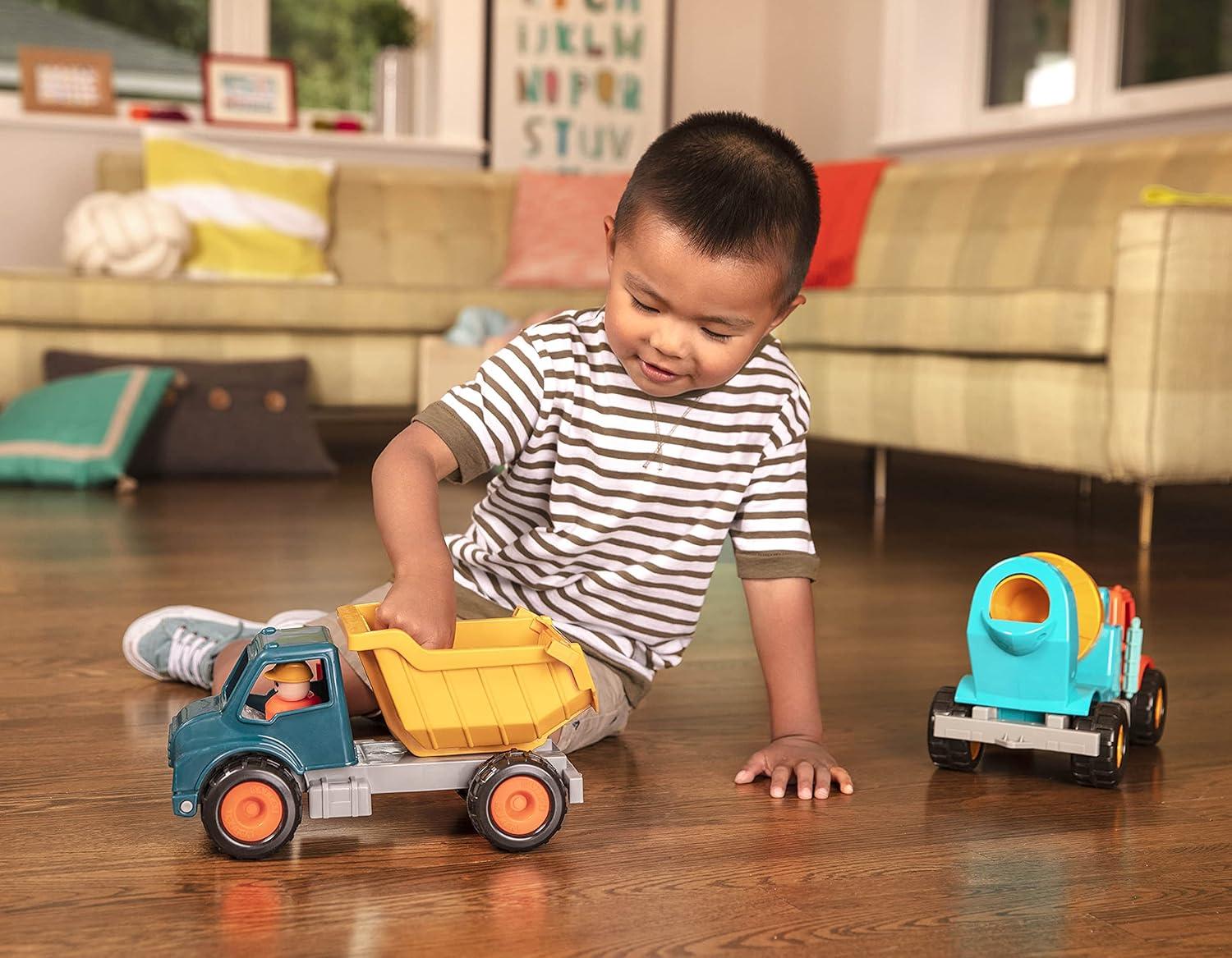 imageBattat CamionBenne Camion Benne Jouet avec conducteur Camions Classiques pour ToutPetits Jouet de Construction pour Enfants Roues en Caoutchouc Souple 18 Mois et Camion benne