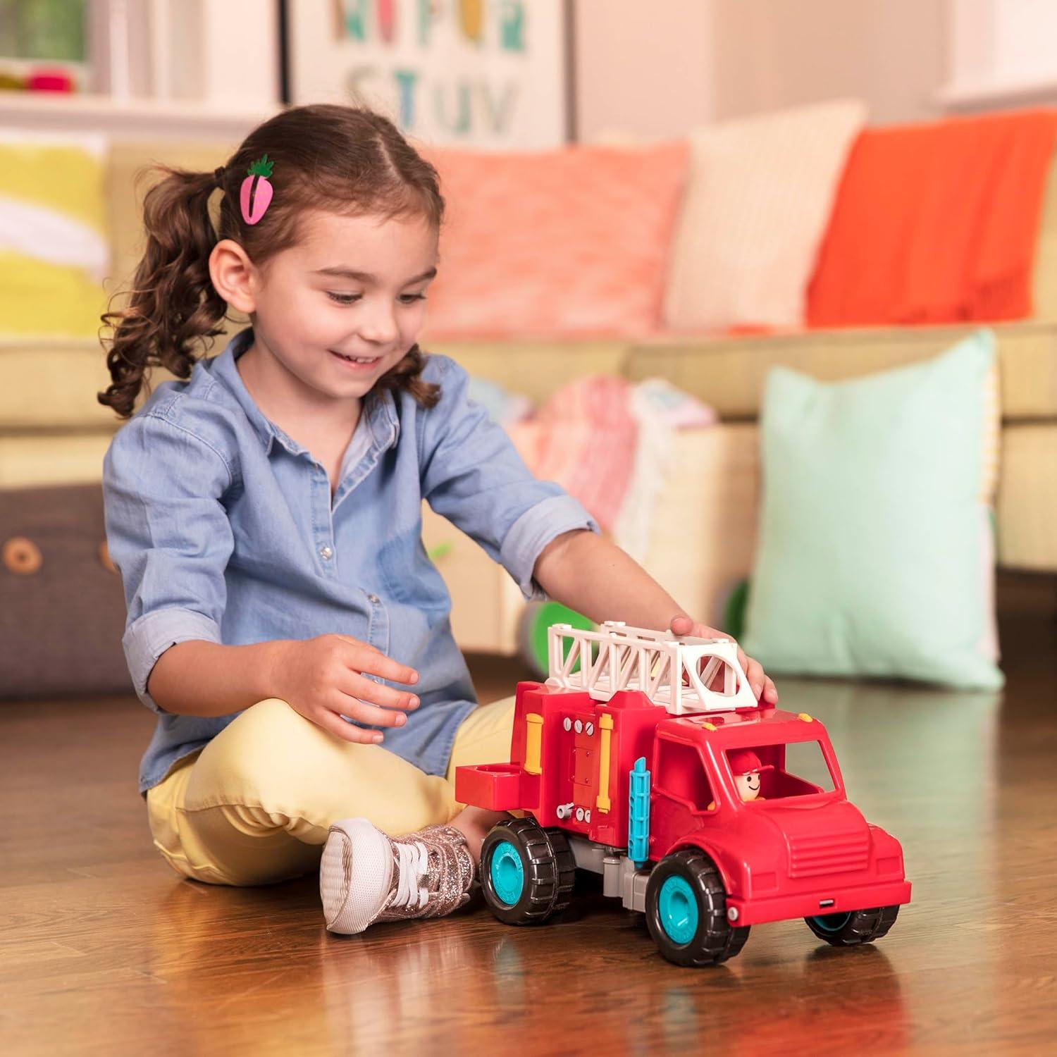 imageBattat CamionBenne Camion Benne Jouet avec conducteur Camions Classiques pour ToutPetits Jouet de Construction pour Enfants Roues en Caoutchouc Souple 18 Mois et Camion de pompiers