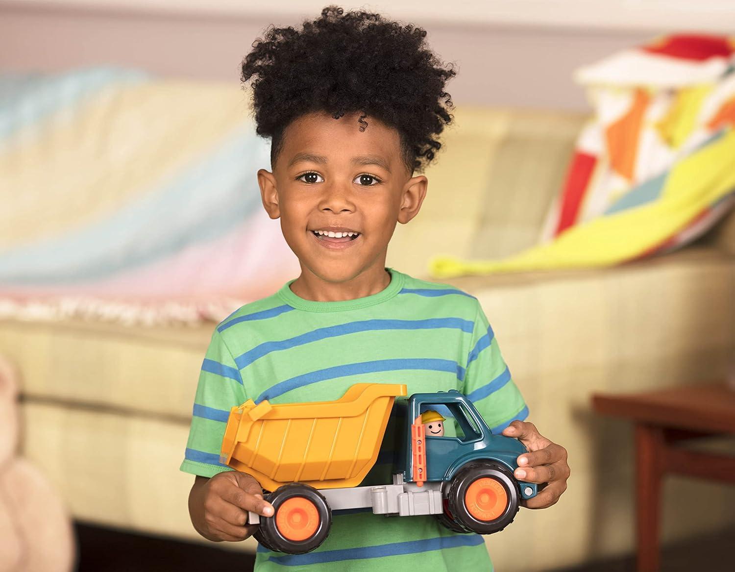 imageBattat CamionBenne Camion Benne Jouet avec conducteur Camions Classiques pour ToutPetits Jouet de Construction pour Enfants Roues en Caoutchouc Souple 18 Mois et Camion benne