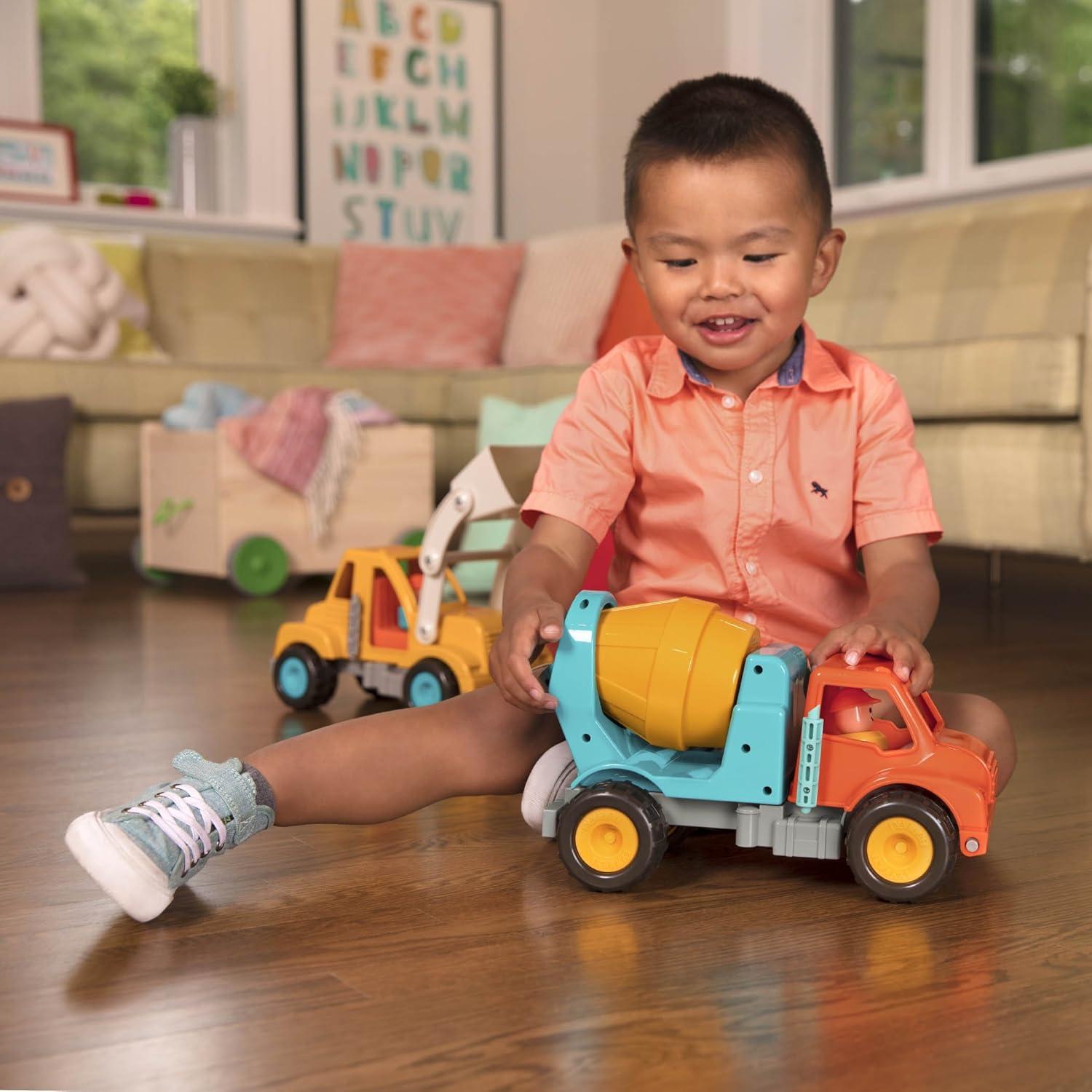 imageBattat CamionBenne Camion Benne Jouet avec conducteur Camions Classiques pour ToutPetits Jouet de Construction pour Enfants Roues en Caoutchouc Souple 18 Mois et Toupie bton
