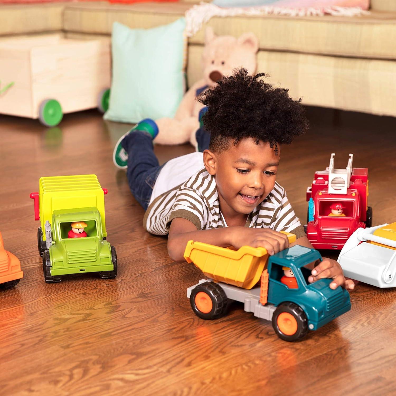 imageBattat CamionBenne Camion Benne Jouet avec conducteur Camions Classiques pour ToutPetits Jouet de Construction pour Enfants Roues en Caoutchouc Souple 18 Mois et Camion chargeur avant