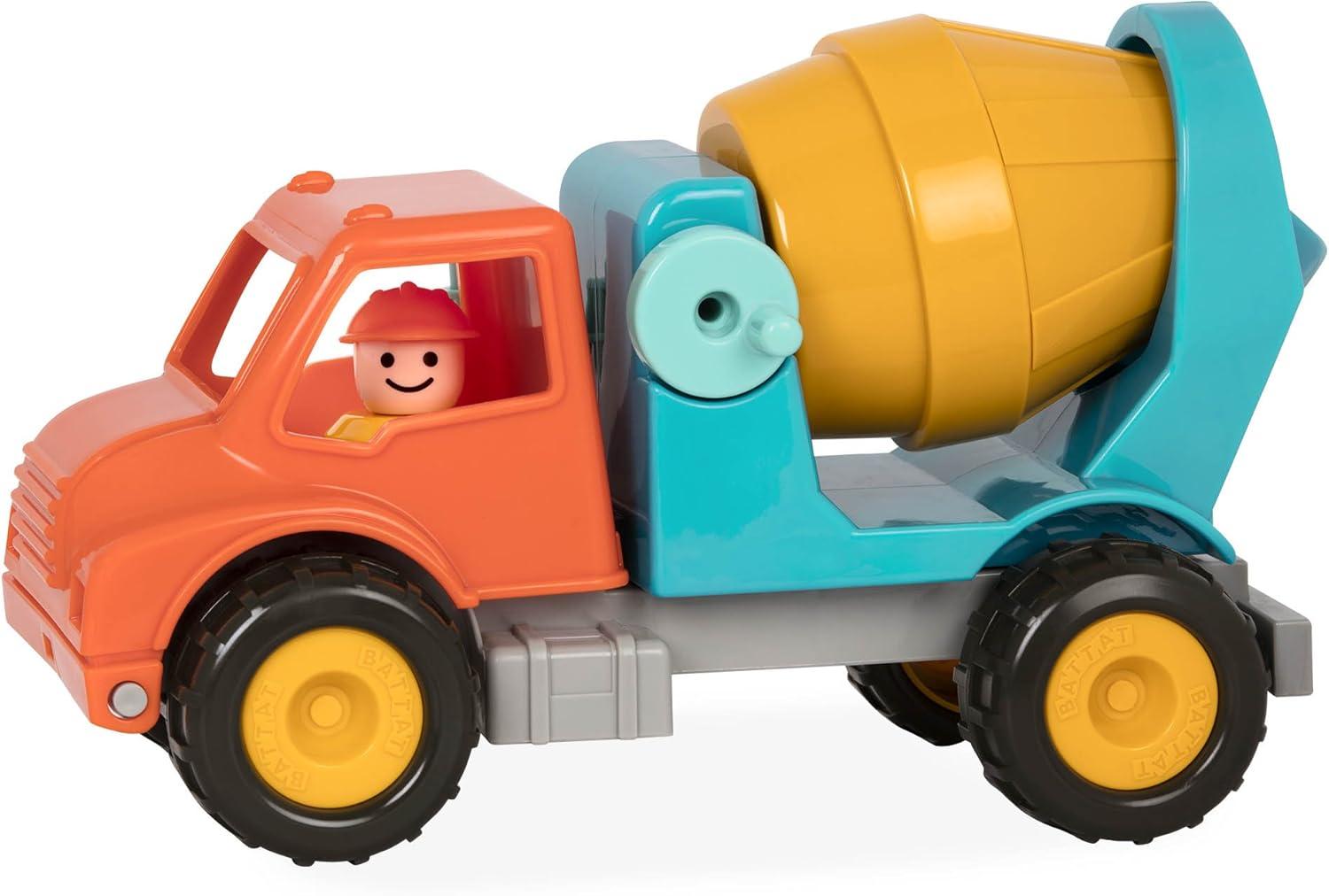 imageBattat CamionBenne Camion Benne Jouet avec conducteur Camions Classiques pour ToutPetits Jouet de Construction pour Enfants Roues en Caoutchouc Souple 18 Mois et Toupie bton