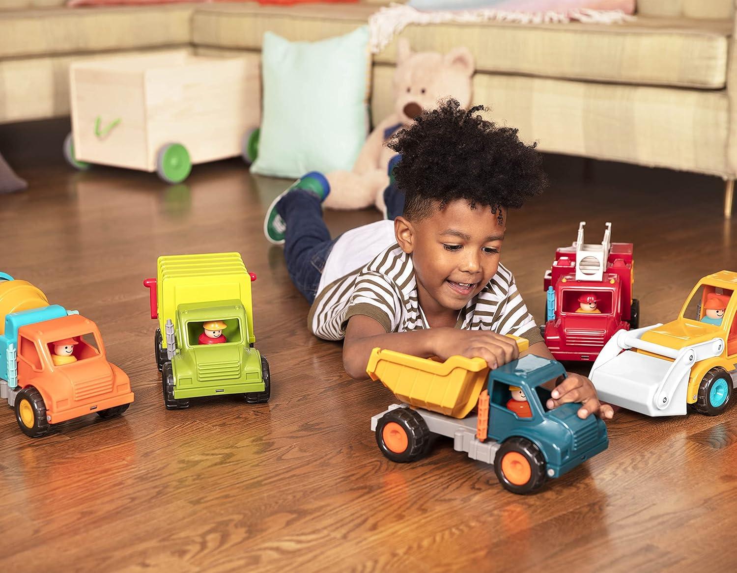 imageBattat CamionBenne Camion Benne Jouet avec conducteur Camions Classiques pour ToutPetits Jouet de Construction pour Enfants Roues en Caoutchouc Souple 18 Mois et Camion benne