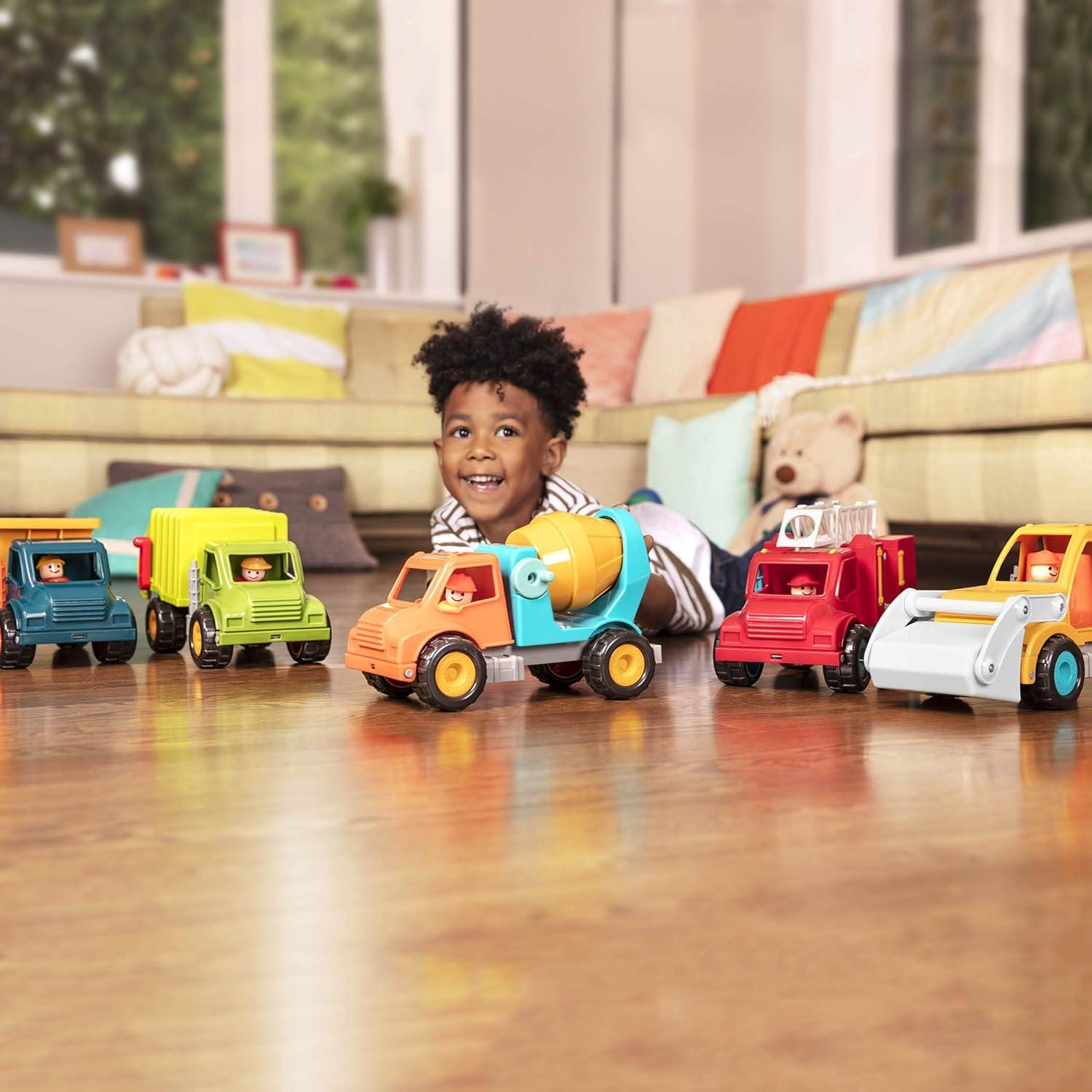 imageBattat CamionBenne Camion Benne Jouet avec conducteur Camions Classiques pour ToutPetits Jouet de Construction pour Enfants Roues en Caoutchouc Souple 18 Mois et Toupie bton
