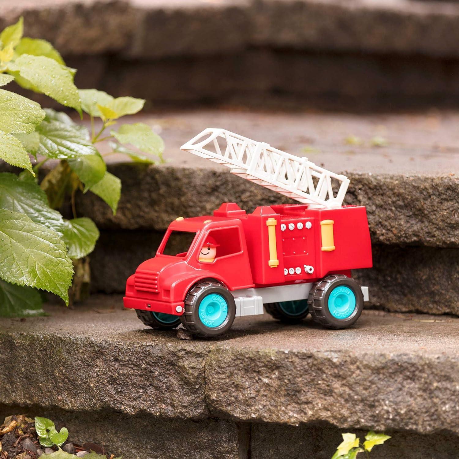 imageBattat CamionBenne Camion Benne Jouet avec conducteur Camions Classiques pour ToutPetits Jouet de Construction pour Enfants Roues en Caoutchouc Souple 18 Mois et Camion de pompiers