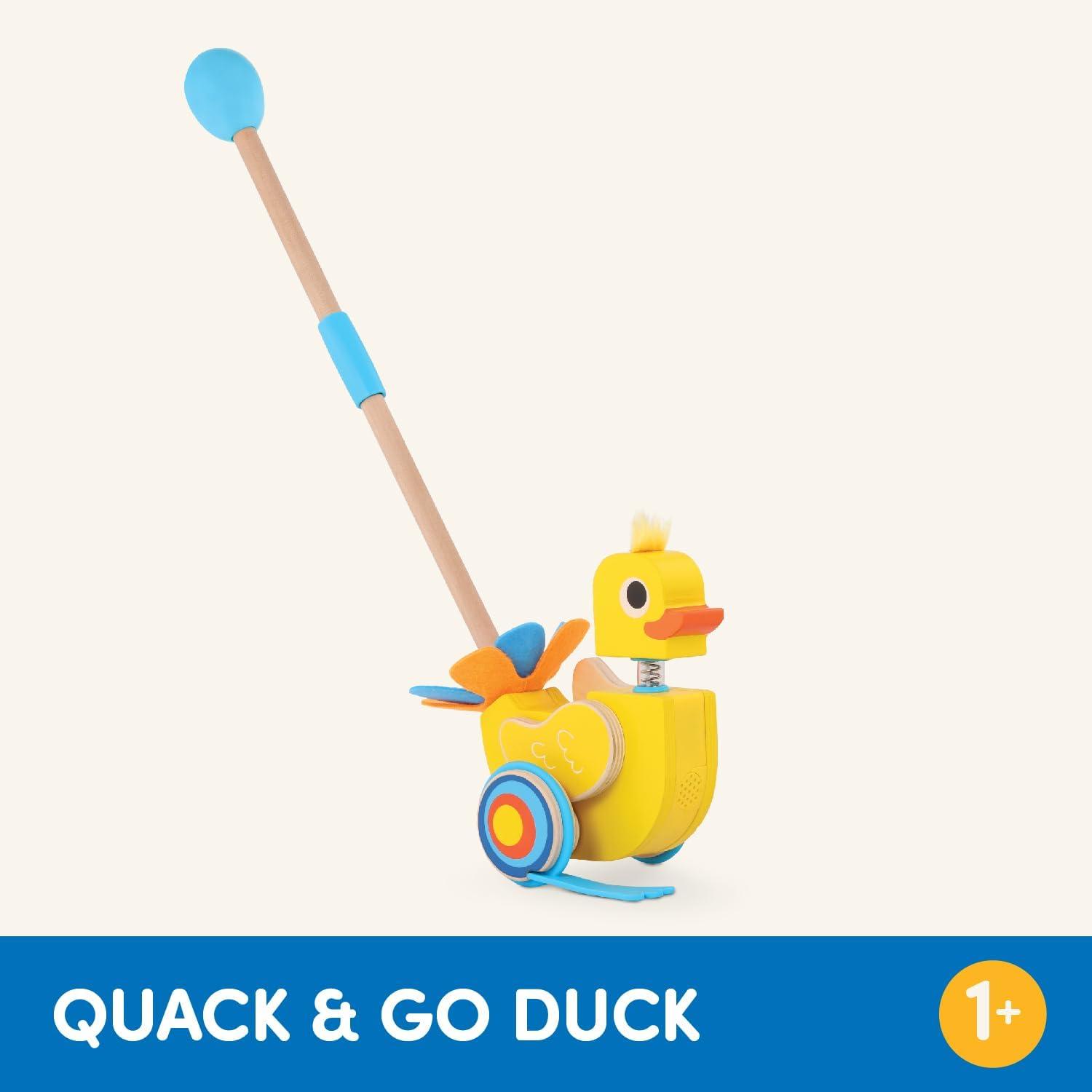 imageBattat Canard Quack ampamp Go Jouet de pousse dandiner Canard en Bois Marches et Volets Sons ridicules et tte de Bobble 12 Mois et Canard dandinant