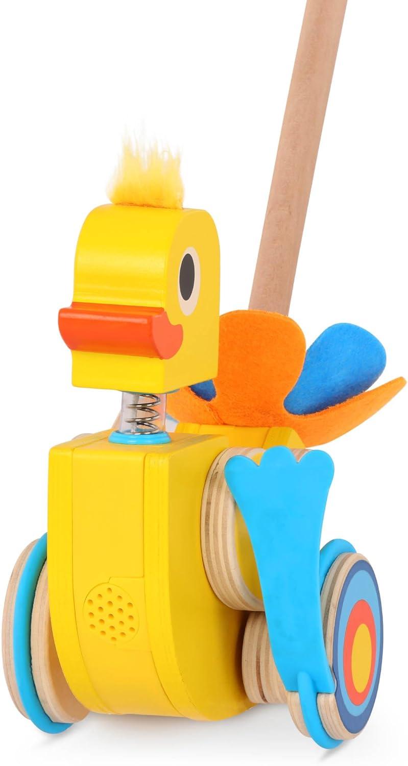 imageBattat Canard Quack ampamp Go Jouet de pousse dandiner Canard en Bois Marches et Volets Sons ridicules et tte de Bobble 12 Mois et Canard dandinant