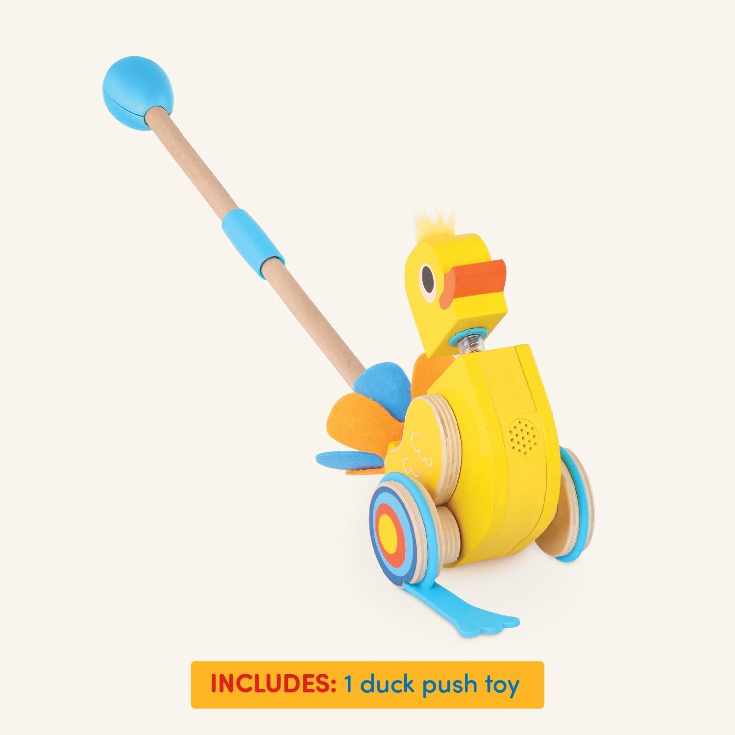 imageBattat Canard Quack ampamp Go Jouet de pousse dandiner Canard en Bois Marches et Volets Sons ridicules et tte de Bobble 12 Mois et Canard dandinant