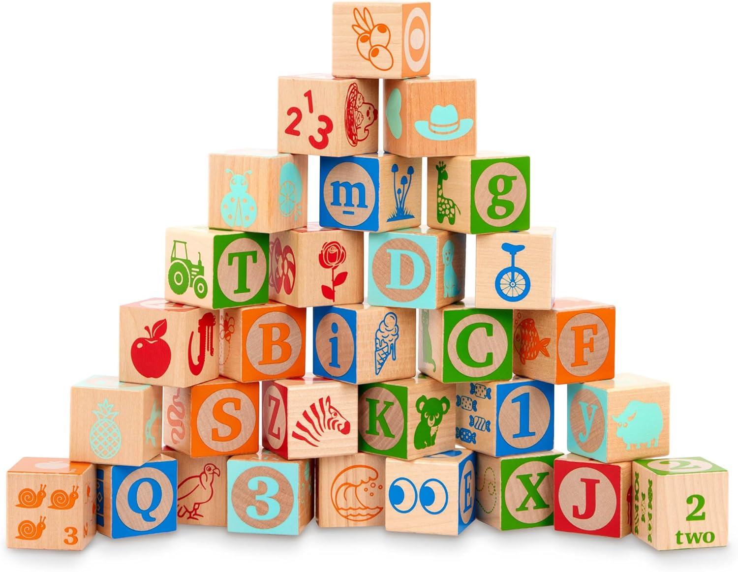 imageBattat Chariot en Bois Blocs ABC Blocs pour bbs avec Chariot Jouet en Bois Jouet ducatif 18 Mois et