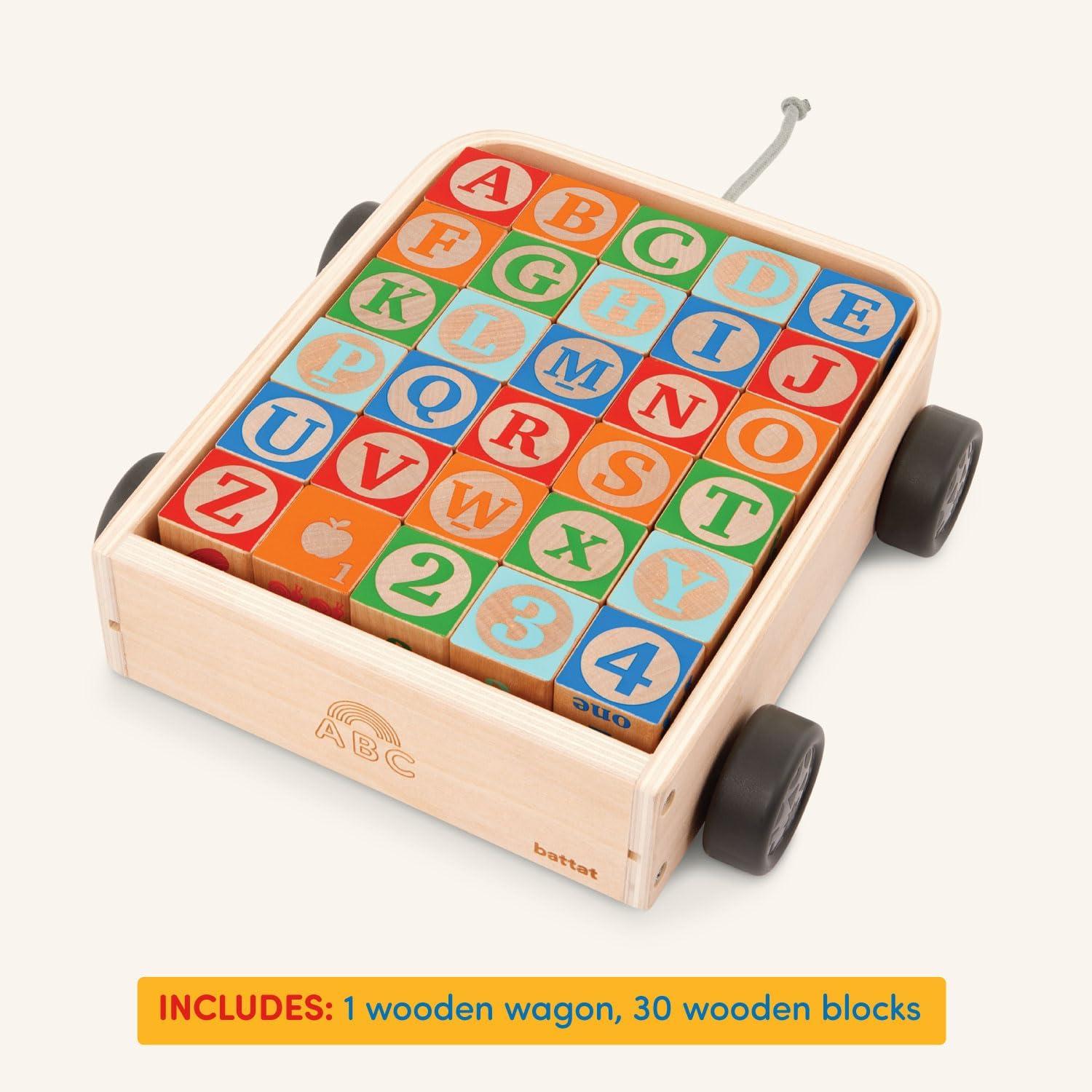 imageBattat Chariot en Bois Blocs ABC Blocs pour bbs avec Chariot Jouet en Bois Jouet ducatif 18 Mois et