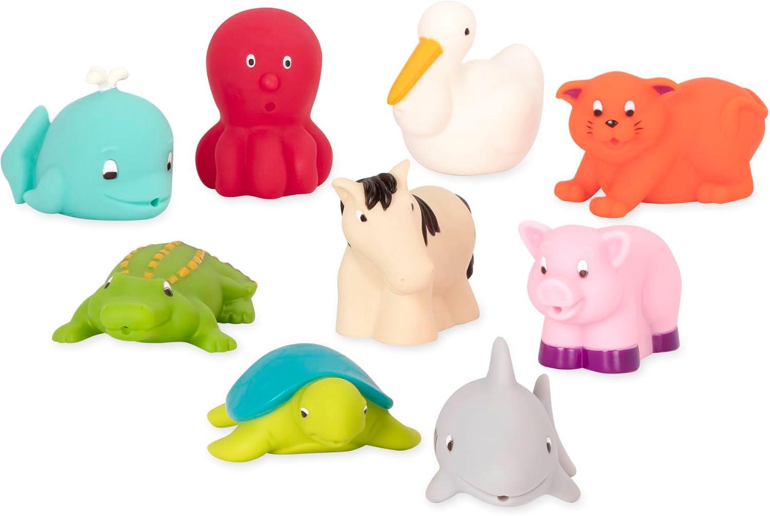 imageBattat Copains de Bain 9 pices Jouets de Bain Assortis 9 pices Squirters danimaux Jouet Eau 10 Mois et
