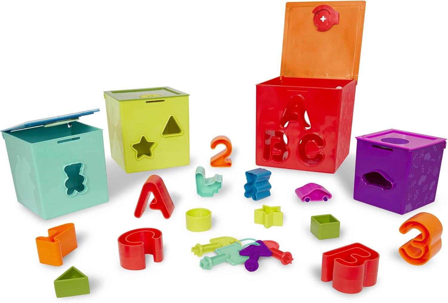 imageBattat Cubes dactivit Lock ampamp Learn Botes de tri et dempilage Cubes de Jeu embotables pour ToutPetits Cls de dextrit avec Code Couleur Chiffres Lettres et Formes 2 Ans et